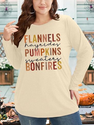 Plus Size Halloween Pumpkin T Shirt Women Long Sleeve Fall Graphic Tees Thanksgiving Gift Tops Blouse in Kuwait