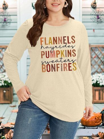 Plus Size Halloween Pumpkin T Shirt Women Long Sleeve Fall Graphic Tees Thanksgiving Gift Tops Blouse in Kuwait