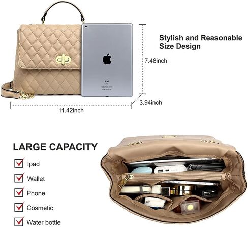 ER.Roulour Quilted Crossbody Bags for Women, Trendy Roomy Shoulder Handbags with Flap Gold Hardware Chain Purses Shoulder Bag in Kuwait