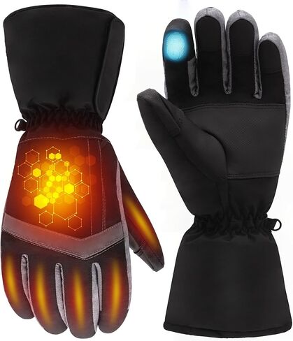 QILOVE Battery Heated Gloves for Men Women Hand Warmer Gloves with Battery Compartment Waterproof Ski Gloves Touchscreen for Skiing, Cycling, Motorcycle, Hiking in Kuwait