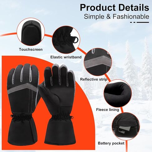 QILOVE Battery Heated Gloves for Men Women Hand Warmer Gloves with Battery Compartment Waterproof Ski Gloves Touchscreen for Skiing, Cycling, Motorcycle, Hiking in Kuwait
