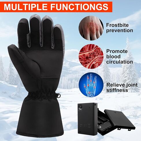 QILOVE Battery Heated Gloves for Men Women Hand Warmer Gloves with Battery Compartment Waterproof Ski Gloves Touchscreen for Skiing, Cycling, Motorcycle, Hiking in Kuwait
