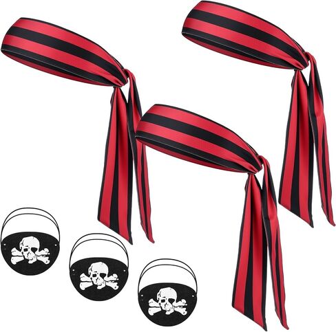 6 Pcs Halloween Pirate Party Favor Supplies Include 3 Tie Headband Pirate Head Bandana 3 Black Pirate Eye Patches in Kuwait