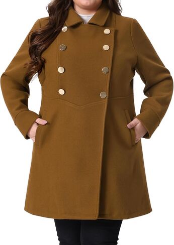 Agnes Orinda Women's Plus Size Coat A-Line Peter Pan Collar Double Breasted Fall Winter Peacoat in Kuwait