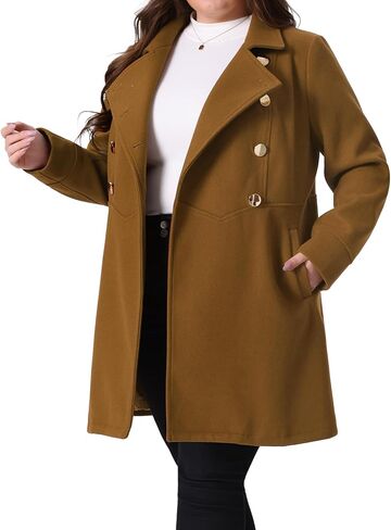 Agnes Orinda Women's Plus Size Coat A-Line Peter Pan Collar Double Breasted Fall Winter Peacoat in Kuwait