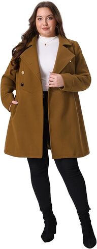Agnes Orinda Women's Plus Size Coat A-Line Peter Pan Collar Double Breasted Fall Winter Peacoat in Kuwait