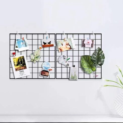 6 Pack Metal Grid Wall Board Including 2 Hook Rack, Photos & Pictures Display Board,Photo Wall, Picture Board, DIY Home & Office Wall Decor 13.8" × 13.8" (Black) in Saudi Arabia