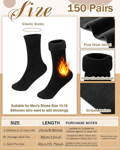 Henoyso 150 Pairs Thermal Socks Bulk Socks Thick Winter Socks Unisex One Size Socks for Men Women Homeless Care Package, Black in Saudi Arabia