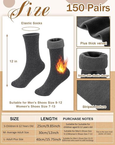 Henoyso 150 Pairs Thermal Socks Bulk Socks Thick Winter Socks Unisex One Size Socks for Men Women Homeless Care Package, Black in Saudi Arabia