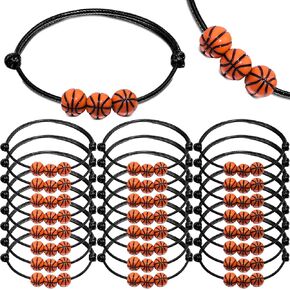 30PCs Sport Theme Charm Bracelets with Soccer Baseball Basketball Softball Beads Bracelet Sport Party Favors Adjustable Inspirational Bracelets