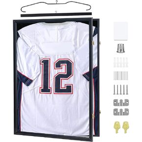 Jersey Display Frame 2 Pack Jersey Shadow Box for Baseball Basketball Football Soccer Hockey Sports Shirts, Uniform, 98%UV Protection Acrylic Glass, 2 Hanger(Black)