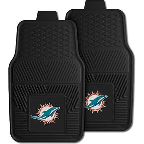 FANMATS 8770 Miami Dolphins مجموعة سجادة سيارة من الفينيل شديدة التحمل مكونة من قطعتين، سجادات أرضية الصف الأمامي، حماية من جميع الأحوال الجوية، ملاءمة عالمية، تصميم خزان عميق، 45.72 سم × 68.58 سم in Kuwait