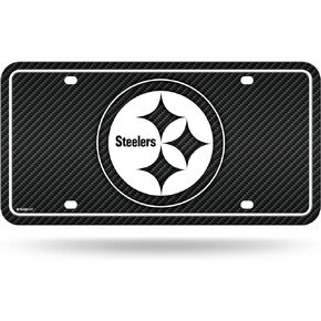 Rico Industries NFL Football Pittsburgh Steelers Carbon Fiber Metal Auto Tag 8.5" x 11" - Great for Truck/Car/SUV