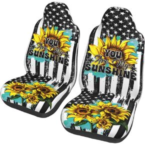 Sunflower Cow Car Seat Covers 2pcs/Set Farm Cow Print Front Seat Covers Funny Cow Breathable Stretchy Driver Seat Covers Universal Fashion Bucket Seats Protector Fit for Car SUV Truck