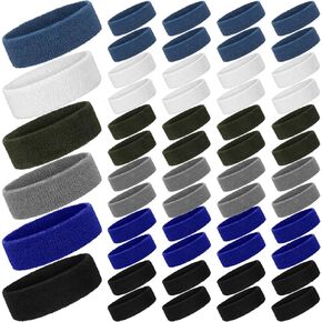 60 Pcs Sweatbands Sports Headbands Bulk Moisture Wicking Athletic Sweat Headbands Terry Cloth Sweatbands Bulk Stretchy Basketball Headbands for Gym Working Out Soccer Running