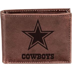 Evergreen Team Sports America NFL Dallas Cowboys Brown Wallet | Bi-Fold | Officially Licensed Stamped Logo | Made of Leather | Money and Card Organizer | Gift Box Included