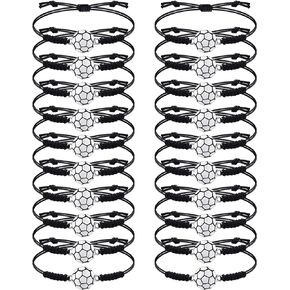 Jadive 20 Pieces Soccer Bracelets Adjustable Soccer Charm Bracelet Silver Soccer Braided Rope Bracelet Gifts for Girl Teens Most Sport Team Players