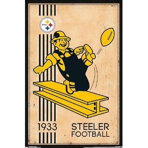 Trends International NFL Pittsburgh Steelers - Retro Logo 14 Wall Poster, 22.375" x 34", Poster & Clip Bundle