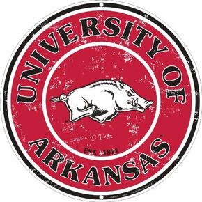 Arkansas Razorbacks 12 Inch Embossed Metal Nostalgia Circular Sign