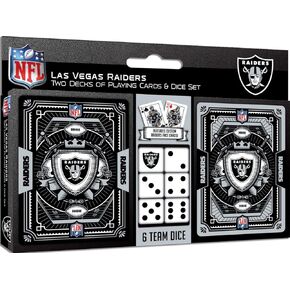 Masterpieces Game Day - NFL Las Vegas Raiders 2-Pack Playing Cards & Dice Pack - Officially Licensed Set for Adults and Family