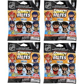 Party Animal - 4 Pack Bundle - Squeezymates NHL Hockey Series 4 Mystery Blind Pack Bag Figure Slofoam Keychain Multicolor