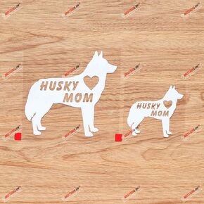 Husky Dog Mom Love Heart Vinyl Decal Sticker Silhouette - 2 Pack White, 3 Inches, 5 Inches - No Background for Car Boat Laptop Cup 09040