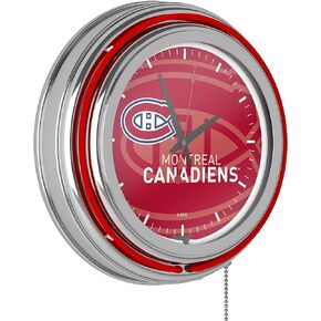 Trademark Global Neon Clock - Retro Montreal Canadiens Watermark Analog Wall Clock with Pull Chain - for Kitchen, Garage, Game Room, or Home Bar