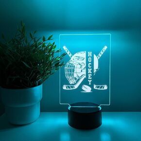 MIRROR MANIA Hockey Player Fan Team Helmet, Sticks, Puck Gear Sports Night Light Up Table Desk Lamp LED Room Decor Featuring16 Colors Options, Hockey Themed Birthday Gift - Made in America