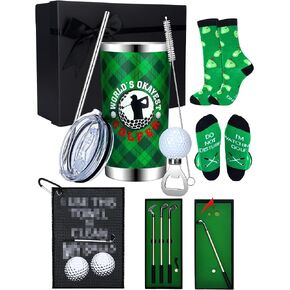 Golf Lover Gifts Set for Men Includes 20 oz Golf Tumbler Golf Pens Funny Golf Towel Socks Opener Christmas Stocking Presents for Men Dad Husband Leader Him Birthday Gift Ideas