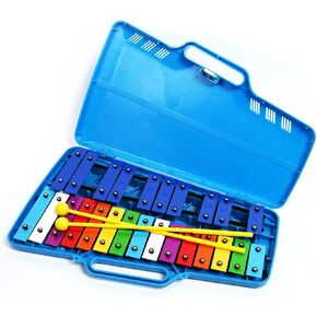 إكسيليفون غلوكينسبيل أصفر بلاستيكي احترافي مع 25 مفتاحًا معدنيًا للبالغين والأطفال - يتضمن 2 مضرب بلاستيكي in Kuwait