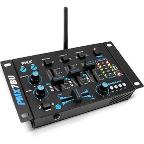 Pyle Wireless DJ Audio Mixer - 3 Channel Bluetooth Compatible DJ Controller Sound Mixer, Mic-Talkover, USB Reader, Dual RCA Phono/Line In, Microphone Input, Headphone Jack, Black