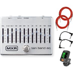 MXR M108S 10 Band EQ Effects Pedal Bundle with 2 Instrument Cables, 2 Patch Cables and Tuner