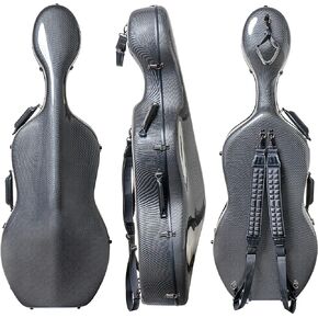 MI&VI CC-8002 7.2lb Ultra Light Carbon Fiber Composite Cello Case (Full Size) 4/4 with Bag and Wheels | Carry Straps | Lightweight - MI&VI Music (Silver + Bag)