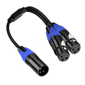1 Male to 2 Female XLR Y Splitter Micrphone Cable, 3pin XLR Female to Dual XLR Male Y-Splitter Balanced Mic Audio Cables for Stereo Mic to L & R Audio Track (1.6FT/ 1 Pack)