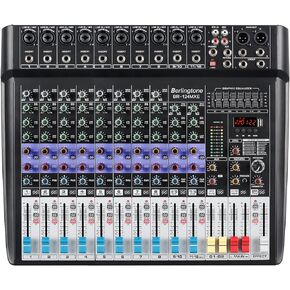 BR-124MX Bluetooth Professional 12 Channel Audio Mixer DJ Sound Console System USB MP3 Recording 10 XLR Microphone Jack 7 Band EQ 48V Phantom Power Stereo 16-BIT Digital Multi FX Processor
