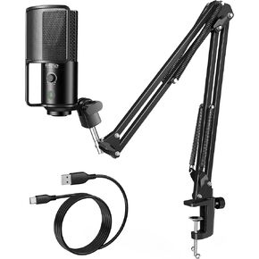 FIFINE USB Podcast Microphone, PC Computer Condenser Microphone Plug & Play Mic Kit with Boom Arm Stand, 16MM Large Diaphragm, Mute Button for Recording Singing Streaming YouTube Singing-T669PRO1