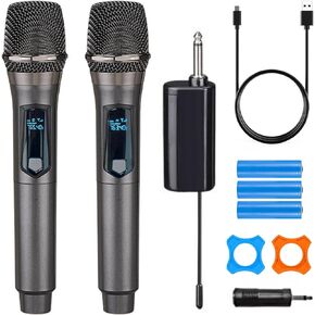 Wireless Microphone,Rechargeable Wireless Dual UHF Microphone,Dual Handheld Dynamic Wireless Mic for Karaoke Singing, Wedding, DJ, Party, Speech, Church, Class Use,PA System,200ft,Gray