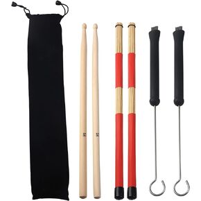 Drum Sticks Set,1 Pair Rods Drum Brushes,1 Pair Drum Wire Brushes Retractable Drum Stick Brush,1 Pair 5A Classic Maple Wood Drum Sticks & 1 portable storage bag for Adults,Kids, Rock Band