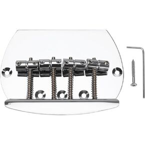 1 Set Bass Straight Bridge Kit Chrome 4 Strings Fixed Bass Bridge Metal Bass Accessories 4 Strings Bass Straight Frame Bridge with Allen Key Screws