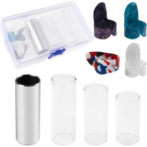 Guitar Slide Set,1Pcs Stainless Steel Slide & 3Pcs Glass Slide & 4Pcs Protective Finger Picks for Guitar Banjo Ukulele
