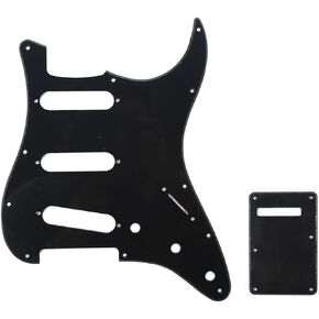 Musiclily Strat Pickguard SSS Pick Guard and ST Back Plate Tremolo Trem Cover Set for Fender USA/Mexico Standard Stratocaster Modern Style Electric Guitar,1Ply Black
