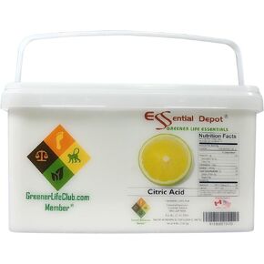 Citric Acid - 8 lbs Shipped in Square Safety Sealed PP Pail with a resealable lid and Removable Handle.