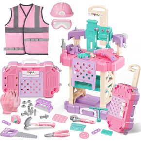 Kids Tool Set, 48PCS Toddler Tool Set with Electronic Toy Drill & Kids Tape Measure,Pretend Play Construction Toys Costume with Kids Tool Belt & Gloves,Toy Tools Box for Girl Boy Ages 3-8