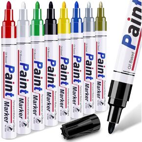 White Permanent Marker Waterproof - 8 White Paint Markers for Metal Surfaces Tire Black Paper Wood Plastic Rocks Fabric, White Marker Permanent, Oil Based Paint Markers White Medium Tip