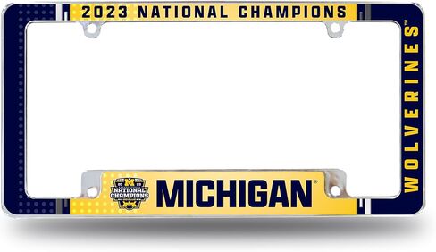 Rico Industries NCAA Michigan Wolverines 2024 CFP National Champions مقاس 12 بوصة × 6 بوصة من الكروم في جميع أنحاء إطار لوحة ترخيص السيارات للسيارة/الشاحنة/سيارات الدفع الرباعي in Kuwait