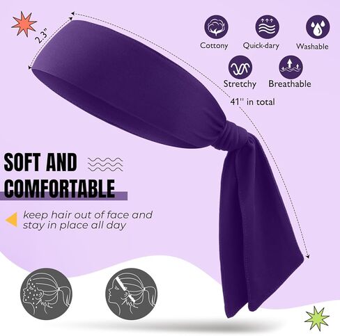 Hiboom 18 Pack Tie Headband Bulk Sports Tennis Head Tie for Men Women Ninja Headband Karate Tie Back Athletic Sweatbands Elastic Hair Bands for Basketball, Football, Soccer, Running, Yoga in Kuwait