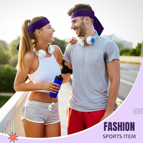 Hiboom 18 Pack Tie Headband Bulk Sports Tennis Head Tie for Men Women Ninja Headband Karate Tie Back Athletic Sweatbands Elastic Hair Bands for Basketball, Football, Soccer, Running, Yoga in Kuwait