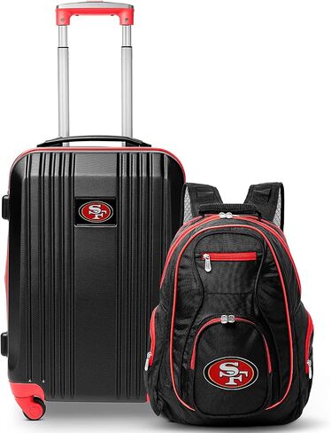 مجموعة حقائب السفر سان فرانسيسكو 49ers المكونة من قطعتين، تتضمن حقيبة دوارة صلبة ذات لونين مقاس 21 بوصة وحقيبة ظهر للكمبيوتر المحمول مقاس 19 بوصة in Saudi Arabia