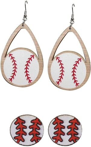 2 Pairs Sports Game Ball Football Basketball Wooden Earrings for Women Girls Lightweight Heart Shaped Sports Rugby Baseball Volleyball Stud Earrings Sports Fans Players Jewelry in Saudi Arabia