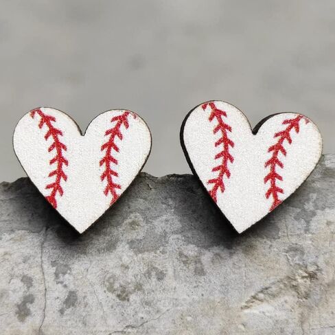 2 Pairs Sports Game Ball Football Basketball Wooden Earrings for Women Girls Lightweight Heart Shaped Sports Rugby Baseball Volleyball Stud Earrings Sports Fans Players Jewelry in Saudi Arabia
